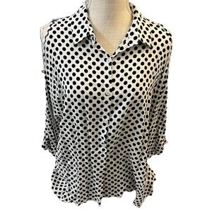 Women’s Black Polka Dot Button-Up Blouse - Classic Style small/Medium